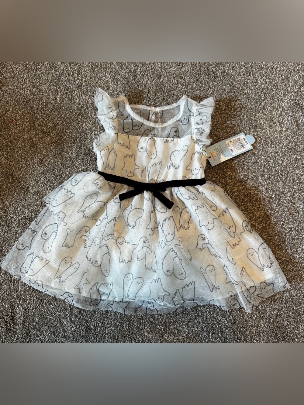 Cat &Jack Ghost Tiered Dress cream white black 18m 18 months Halloween costume